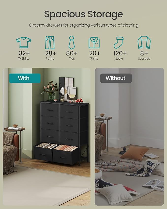 SONGMICS Dresser for Bedroom, Chest of Drawers, 8 Non-Woven Fabric Drawers - Image 4