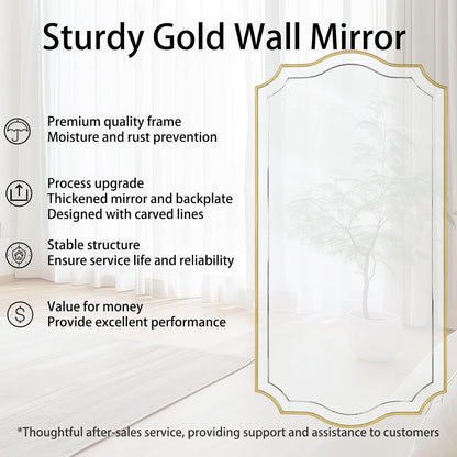 POZINO 47"x24" Large Scalloped Wall Mirror with Gold Wood Frame | Irregular Rectangle Design, Horizontal/Vertical Hanging, Elegant Wavy Wall Mirror for Entryway Bedroom Bathroom Living Room