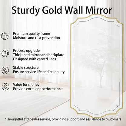 POZINO 47"x24" Large Scalloped Wall Mirror with Gold Wood Frame | Irregular Rectangle Design, Horizontal/Vertical Hanging, Elegant Wavy Wall Mirror for Entryway Bedroom Bathroom Living Room