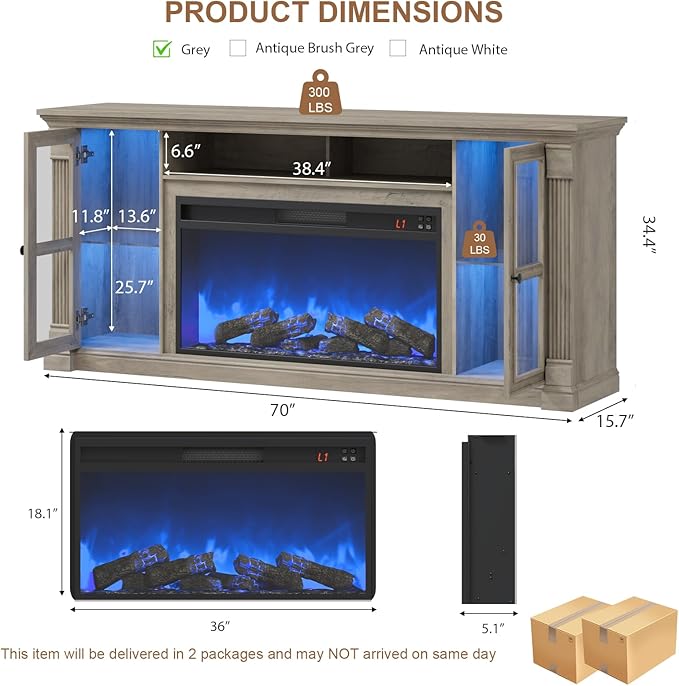 Farmhouse Fireplace TV Stand Up to 80" TVs, Media Console - Image 3