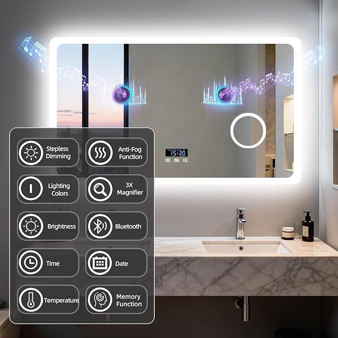 LUVODI Bathroom LED Wall Mirror: 48x24 inch Rectangle Makeup Vanity - Image 2