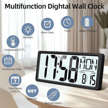 XREXS Large Digital Wall Clock Battery Operated - Image 3