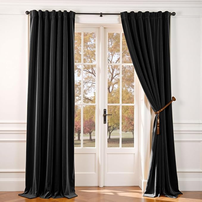 Lazzzy Velvet Blackout Extra Long Curtains Thermal Insulated Room Window Drapes by Lazzzy