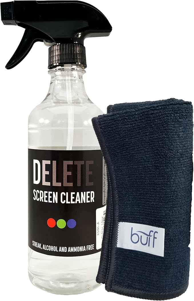 Delete Screen Cleaner Spray Kit, 16oz Bottle and 12"x12" Microfiber Cleaning by DELETE
