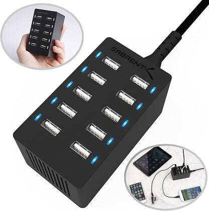 Sabrent 60 Watt 10-Port Family-Sized Desktop USB Rapid Charger. Smart USB Ports - Image 2