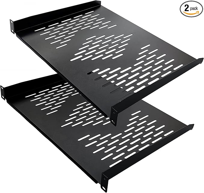 RIVECO 2 Pieces 1U Rack Shelves 19” Tray Cabinet Mount Vented Cantilevers by RIVECO