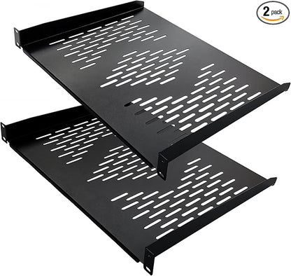RIVECO 2 Pieces 1U Rack Shelves 19” Tray Cabinet Mount Vented Cantilevers by RIVECO