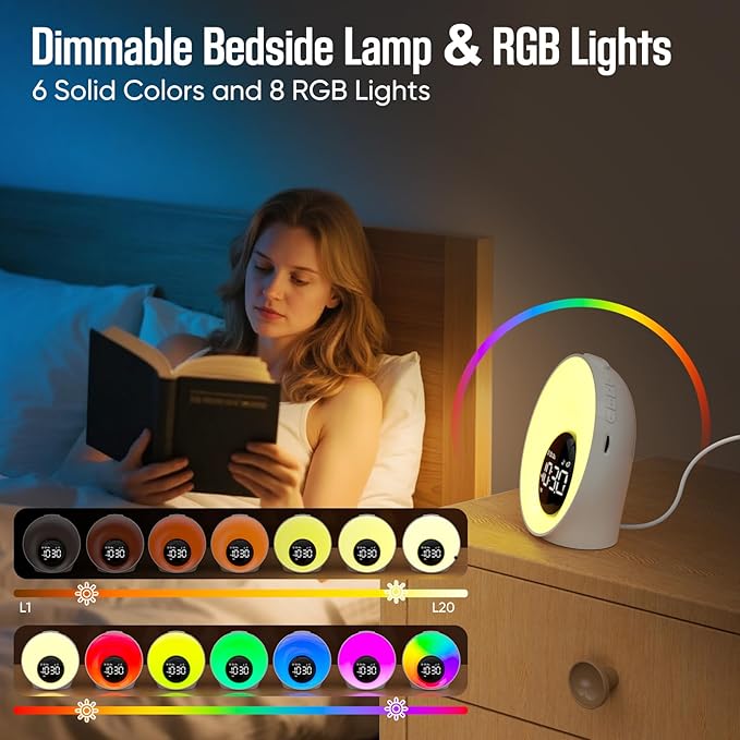 Wake Up Light Sunrise Alarm Clock, Night Lights, Dual Alarms, Bedside Lamp - Image 4