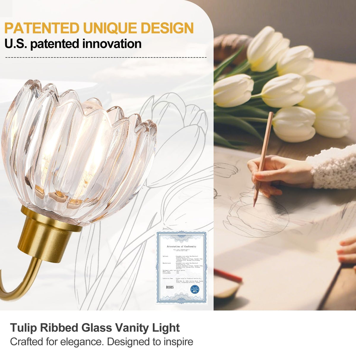 3-Light Bathroom Light Fixtures, 20" Brushed Gold Vanity Lights for Bath...