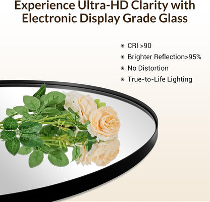 24x32'' Oval Mirror, Black Oval Mirror Pill-Shaped Design in Stainless Steel Metal Frame for Bathroom, Entryway, Living Room, Contemporary 1" Deep Wall Mount Vertical or Horizontal