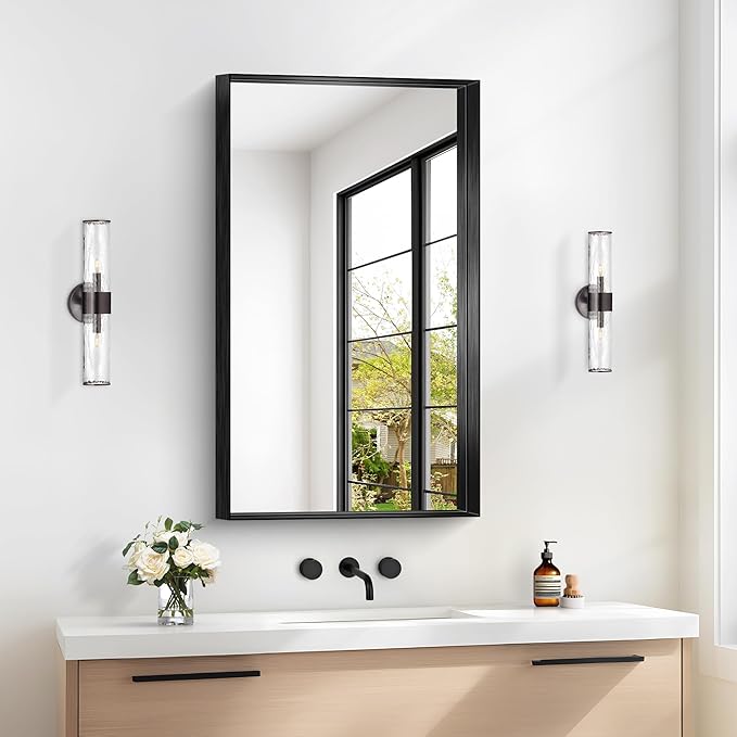 Black Bathroom Mirror, 40x24 Inch Rectangular Framed Mirror, Large Wall Mounted - Image 2