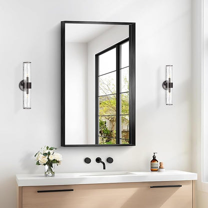 Black Bathroom Mirror, 40x24 Inch Rectangular Framed Mirror, Large Wall Mounted - Image 2
