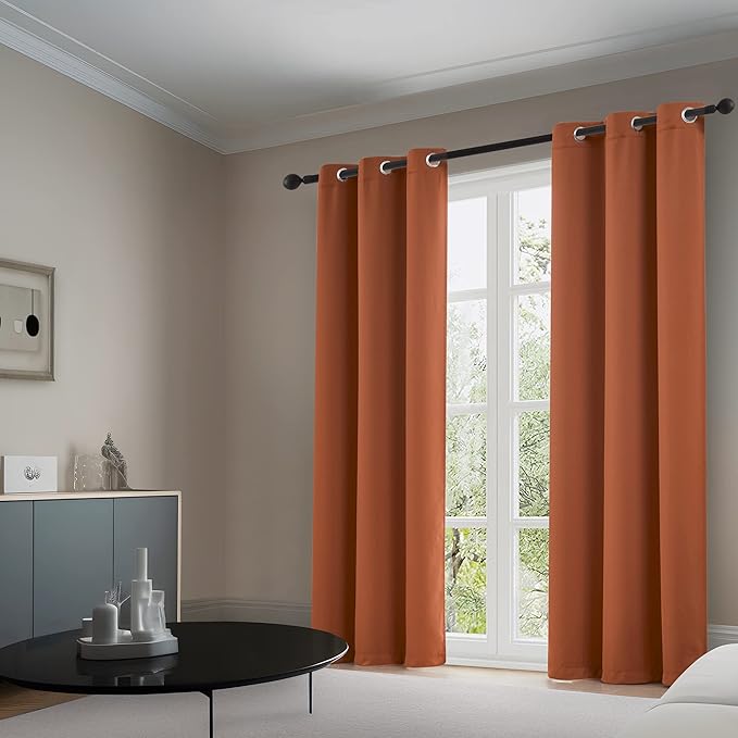 DUALIFE Rust Curtains 72 Inch Length 2 Panels Thermal Insulated Grommet Solid - Image 2
