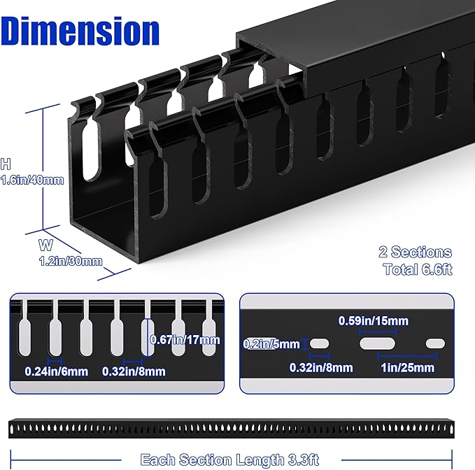 ZhiYo H1.6 x W1.2in Cable Raceway, 6.6ft Server Rack Cable Management Under - Image 2
