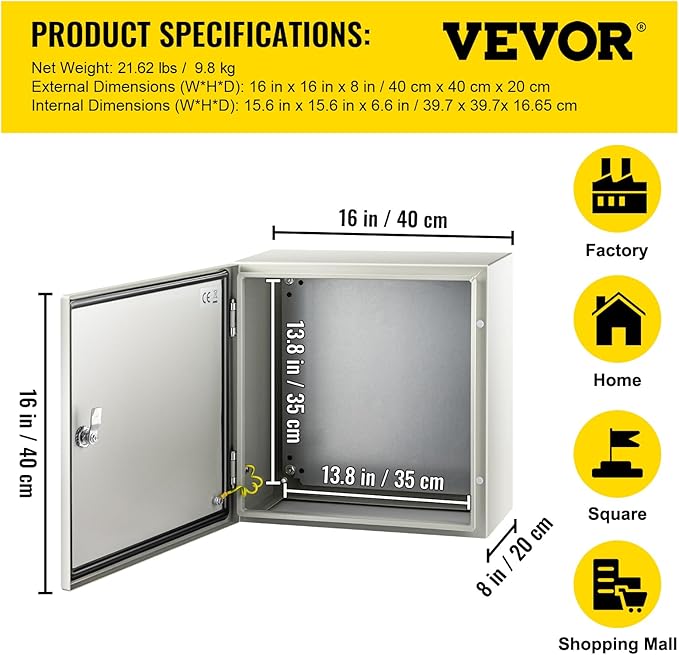 VEVOR NEMA Steel Enclosure, IP66 Waterproof & Dustproof, Outdoor/Indoor - Image 7