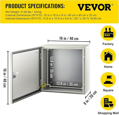 VEVOR NEMA Steel Enclosure, IP66 Waterproof & Dustproof, Outdoor/Indoor - Image 7