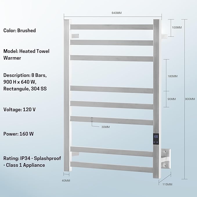 8-Bar Heated Towel Rack – Quick Heating Electric Towel Warmer - Image 7