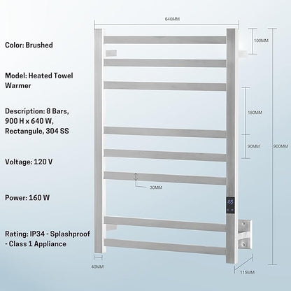 8-Bar Heated Towel Rack – Quick Heating Electric Towel Warmer - Image 7