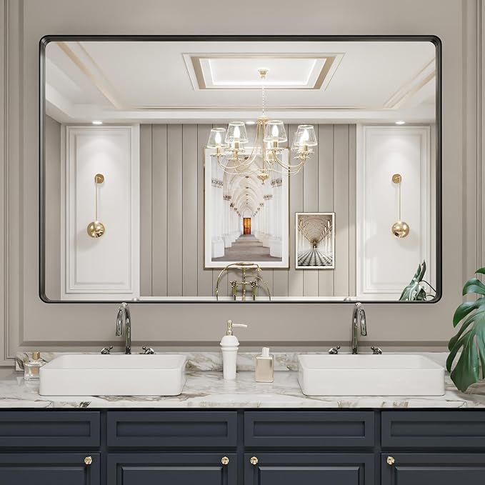 LOAAO 60X40 Inch Black Metal Framed Bathroom Mirror - Image 8