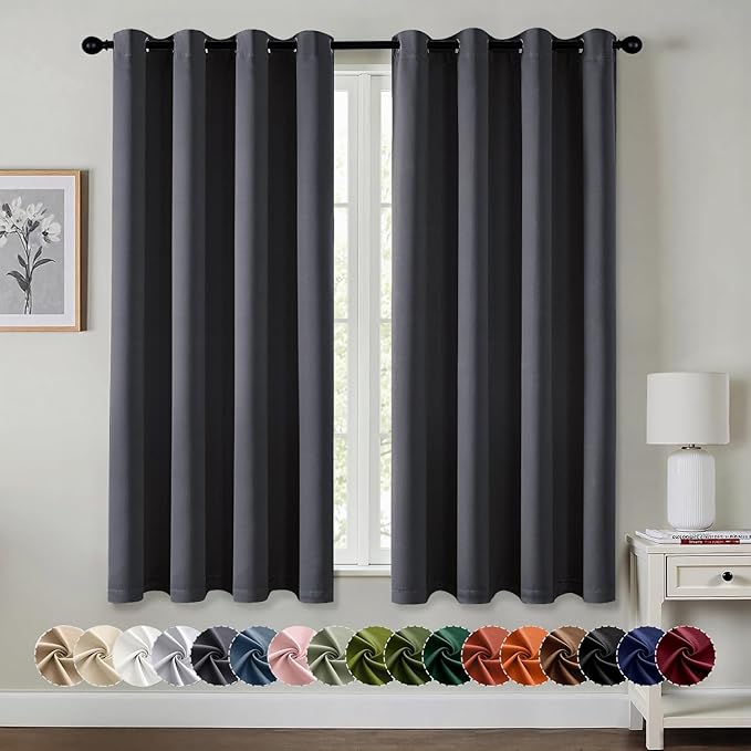 MIULEE Grey Blackout Curtains for Bedroom Living Room 63 Inches Long 2 Panels by MIULEE