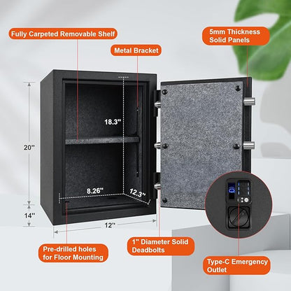 Biometric Finger Vein Fireproof Safe Box, 1.08 Cubic Feet Fire Resistant - Image 4