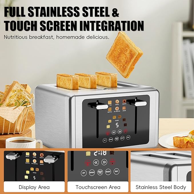 4 Slice Toaster, Touchscreen & Dual Independent Control Panel，5 Basic Functions - Image 6