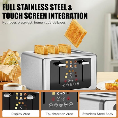 4 Slice Toaster, Touchscreen & Dual Independent Control Panel，5 Basic Functions - Image 6