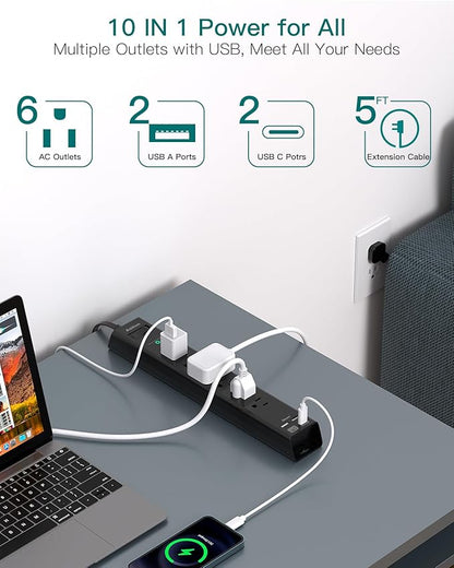 Flat Plug Extension Cord, Addtam 5Ft Surge Protector Power Strip - Image 2