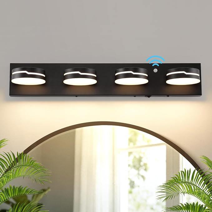 26In Motion Sensor Vanity Light, Matte Black 3CCT 4-Light Modern LED Bathroom by Unknown