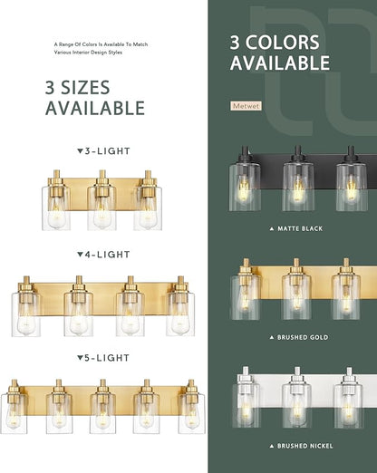 METWET 5-Light Bathroom Light Fixtures, 30 Inch Brushed Gold Vanity Light - Image 8