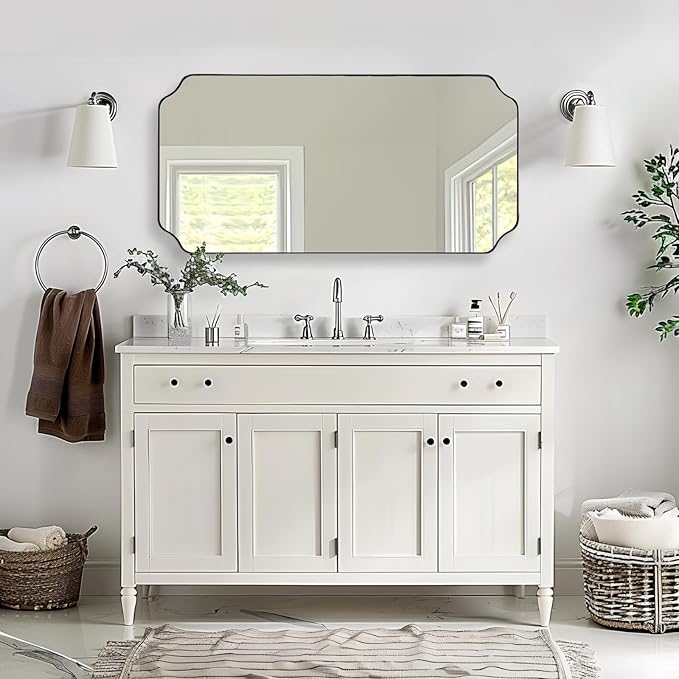 ANDY STAR 24"x48" Large Bathroom Mirror, Chrome Scalloped Wall Mirror, Polished - Image 7