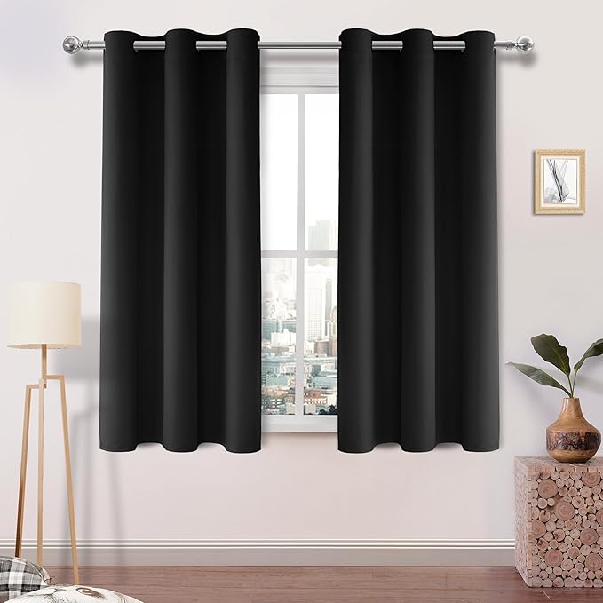 DWCN Black Curtains 45 Inches Long, Thermal Insulated Blackout Curtains by DWCN