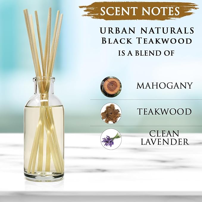 Urban Naturals Black Teakwood Reed Diffuser Scent Sticks Gift Set | Mahogany & - Image 6