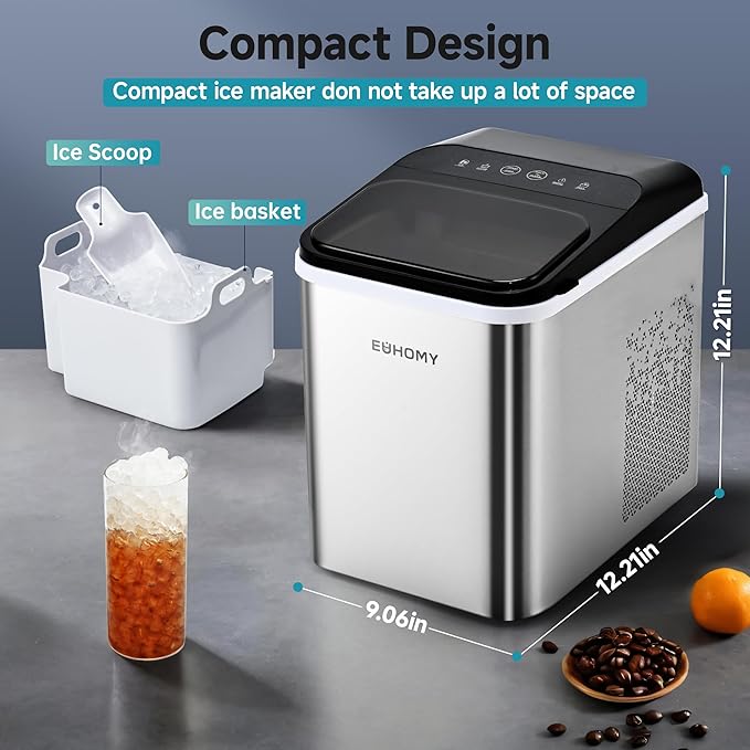 EUHOMY Nugget Ice Makers Countertop, Ready in 8 Mins, Self-Cleaning, Portable - Image 6