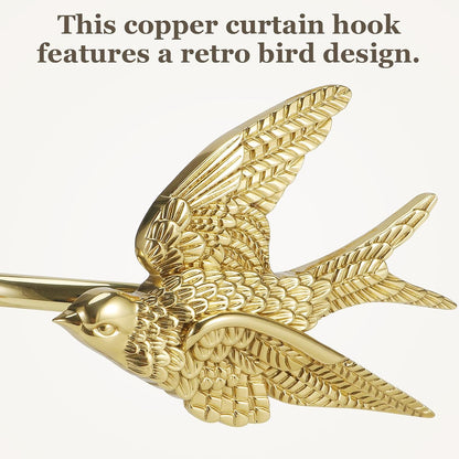 2 Pcs Vintage Heavy Duty Gold Brass Bird Head Curtain Tiebacks, Wall Mounted Handcrafted Animal Sculpture Curtain Holdbacks, Decorative Curtain Hooks for Living Room、 Bedroom and Home Office