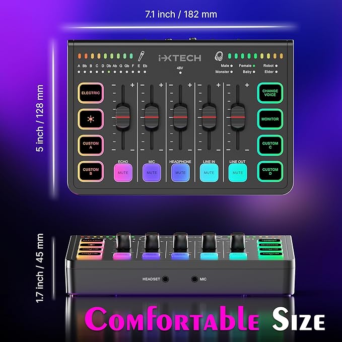 IXTECH Gaming Audio Mixer 4 Channel Soundboard, Streaming RGB PC Audio Interface - Image 8