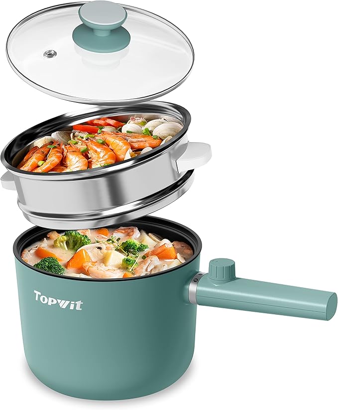 Topwit Hot Pot Electric with Steamer, 1.5L Ramen Cooker, Non-Stick Sauté Pan by TOPWIT
