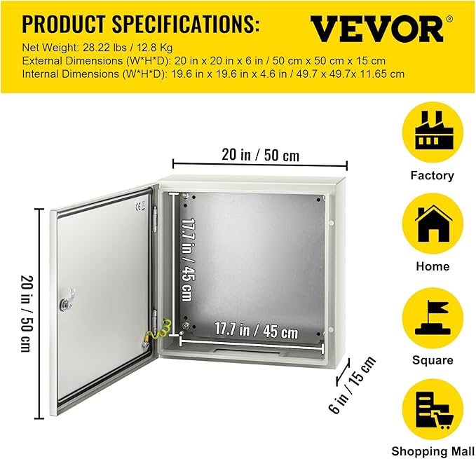VEVOR NEMA Steel Enclosure, IP66 Waterproof & Dustproof, Outdoor/Indoor - Image 7