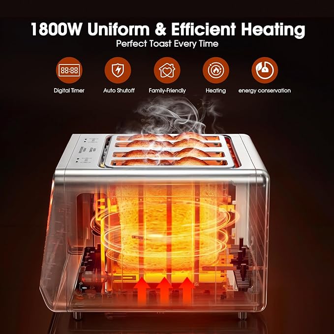 4 Slice Toaster Wide Slot– Dual Digital TouchScreen & Independent Control Panel - Image 3