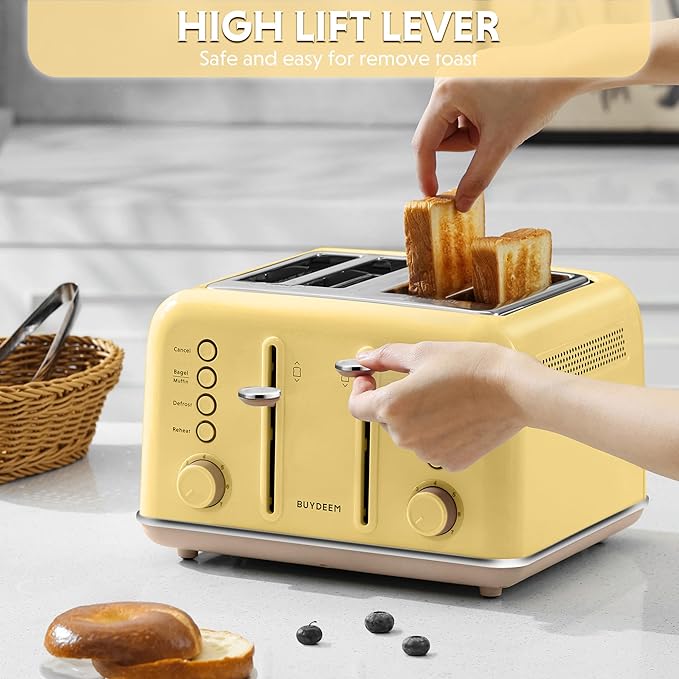BUYDEEM DT640 Retro 4 Slice Toaster, 7 Shade Settings, Extra Wide 1.5'' Slots - Image 4