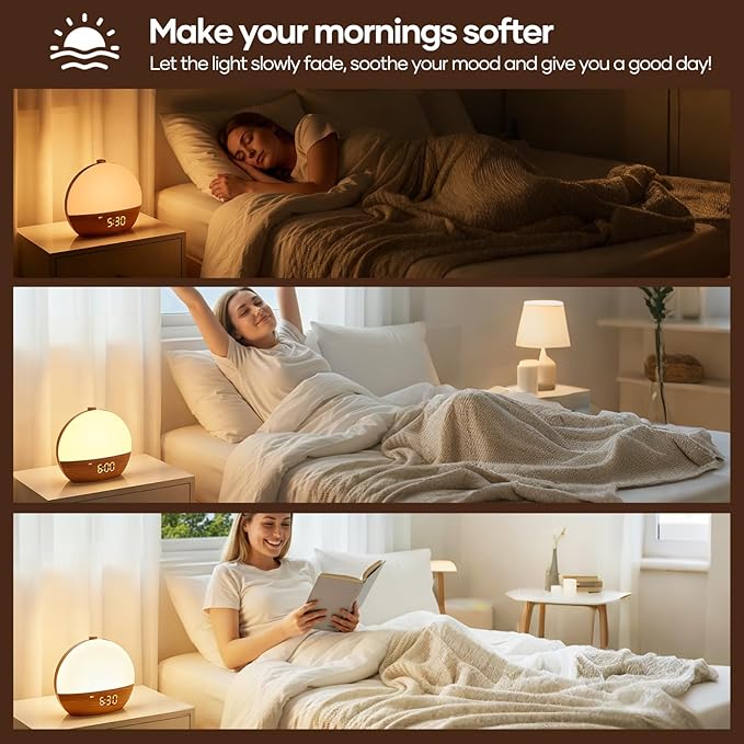 Sunrise Alarm Clock, Sound Machine, Wood Grain Dimmable Night Light - Image 5
