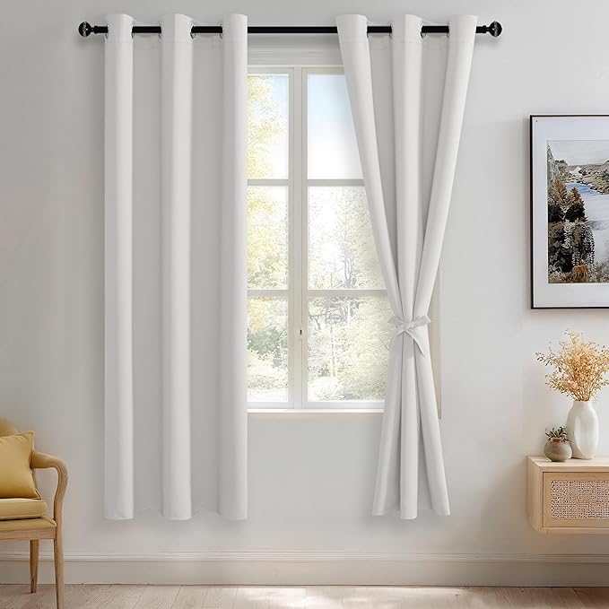 JIUZHEN Greyish White Blackout Curtains by JIUZHEN