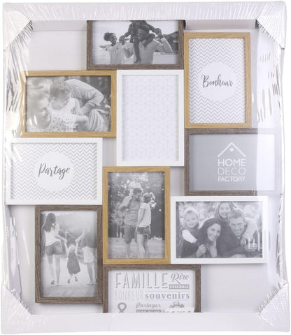 HOME DECO FACTORY - HD4213 – Multi-Photo Frame for 10 Photos Wood and White Souvenir Decoration – Beige Brown