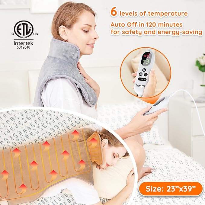 Mia&Coco Electric Heating Pad for Back Neck Shoulders Pain Relief, XL 23"x39" - Image 3
