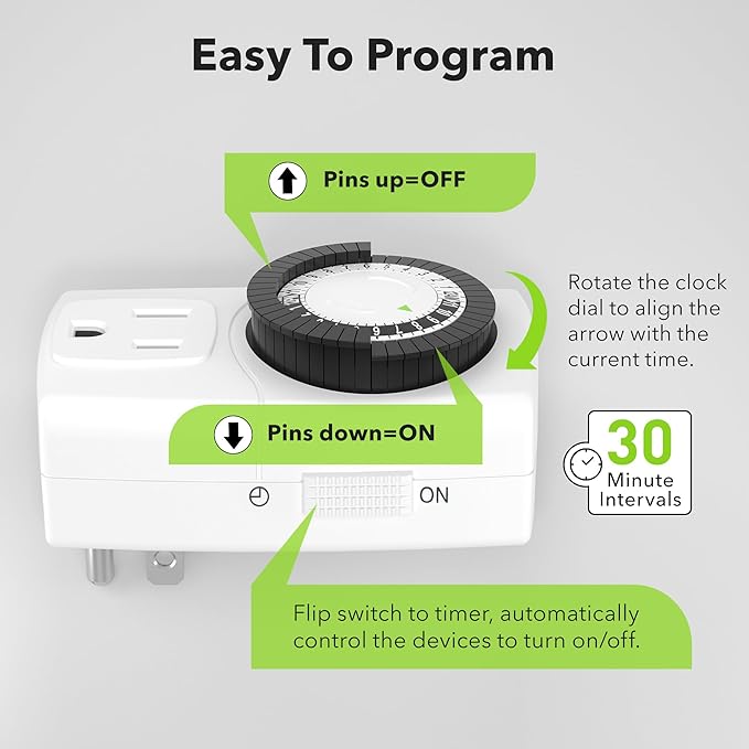 BN-LINK BND-60/U47 Indoor Mini 24-Hour Mechanical Outlet Timer - Image 3