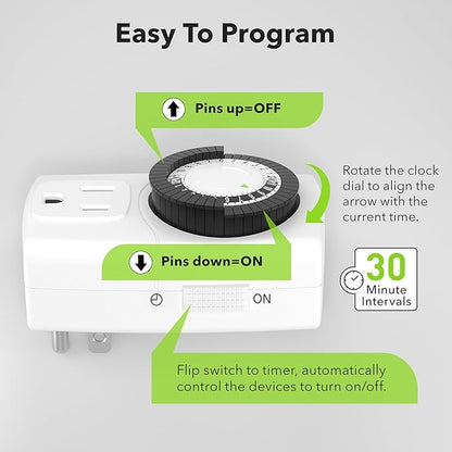 BN-LINK BND-60/U47 Indoor Mini 24-Hour Mechanical Outlet Timer - Image 3