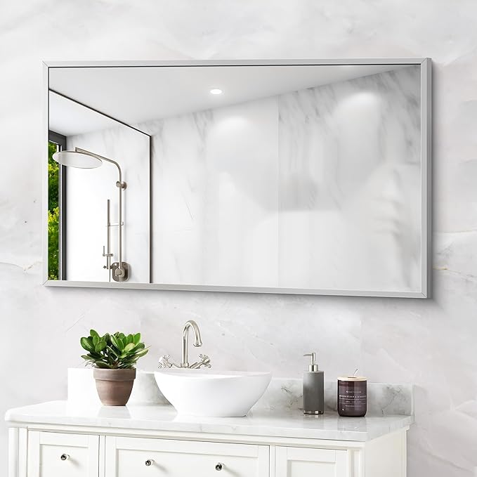 Silver Bathroom Mirror for Wall, 30x48 Inch Rectangle Mirrors - Image 7