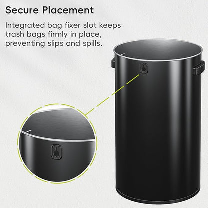 EKO Urban 24 Gallon Round Black Stainless Steel Open Top Waste Bin, Tall - Image 7