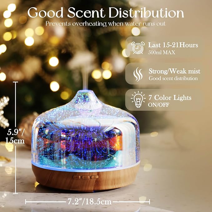 Porseme 500ml Essential Oil Diffuser 3D Glass Aromatherapy Ultrasonic Humidifier - Image 3