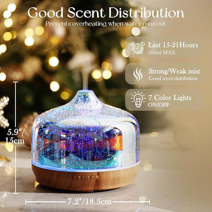 Porseme 500ml Essential Oil Diffuser 3D Glass Aromatherapy Ultrasonic Humidifier - Image 3